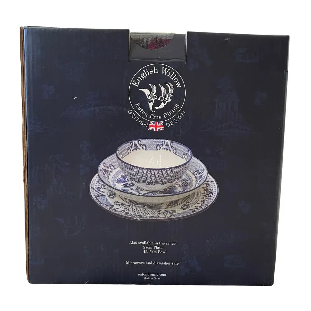 Eaton Fine Dining English Willow 9in Pasta Bowls Blue & White Set of 4 NEW